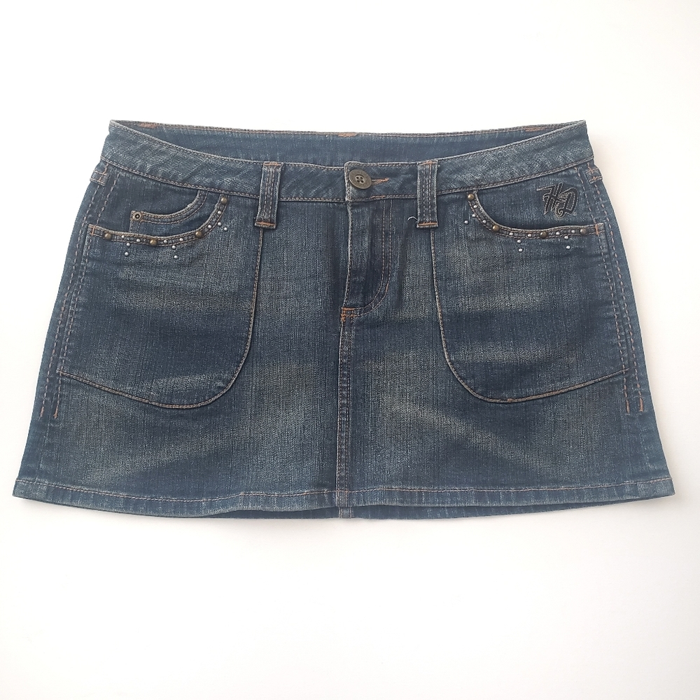 Harley Davidson Motor Clothes Studded Denim Mini Skirt Size 8